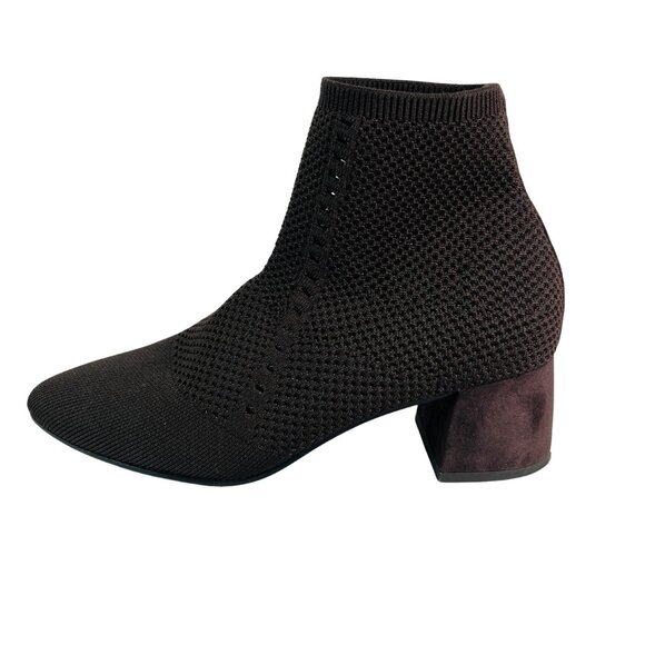 Eileen Fisher Size 8 Paron Stretch Crepe Knit Booties Chocolate Brown - Picture 7 of 11